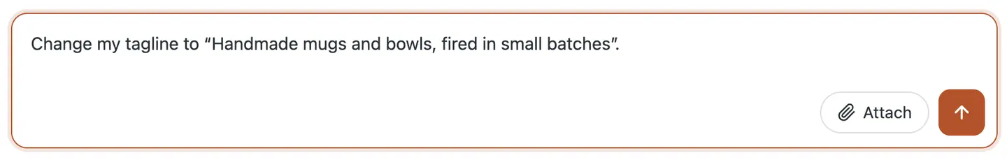 The CMSHands chat box in the WP dashboard, with the owner's request typed in: change my tagline to new words