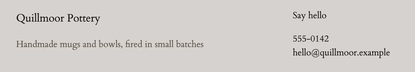 The test site's footer after the change: the site title, and under it the new tagline