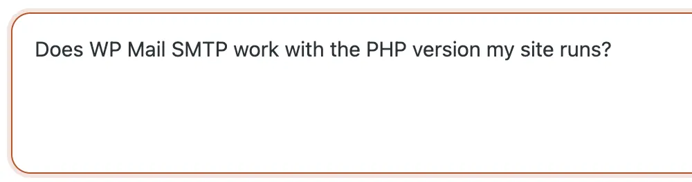 The CMSHands chat box with the question typed in: Does WP Mail SMTP work with the PHP version my site runs?