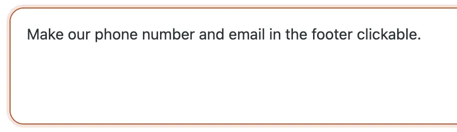 The CMSHands chat box with the request typed in: make our phone number and email in the footer clickable