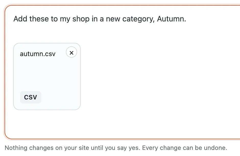 The chat box in the WP dashboard, the request typed in, autumn.csv attached