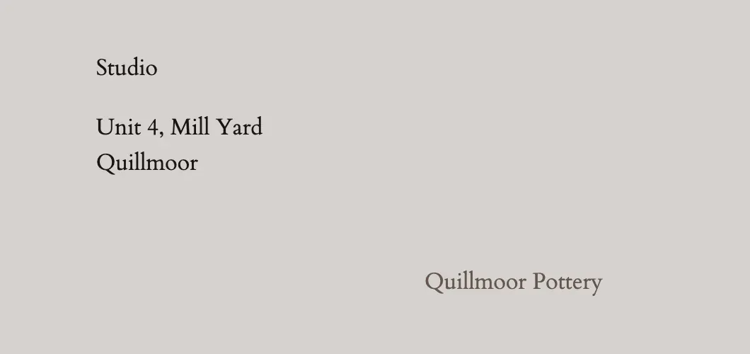 The right end of the test site's footer after the change: Quillmoor Pottery bottom right, where Designed with WordPress was