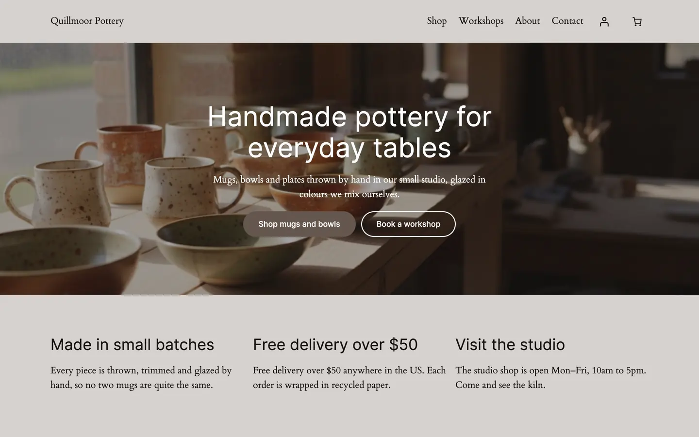 The test site's home page right after: the header, the big picture and three features, and no footer below them