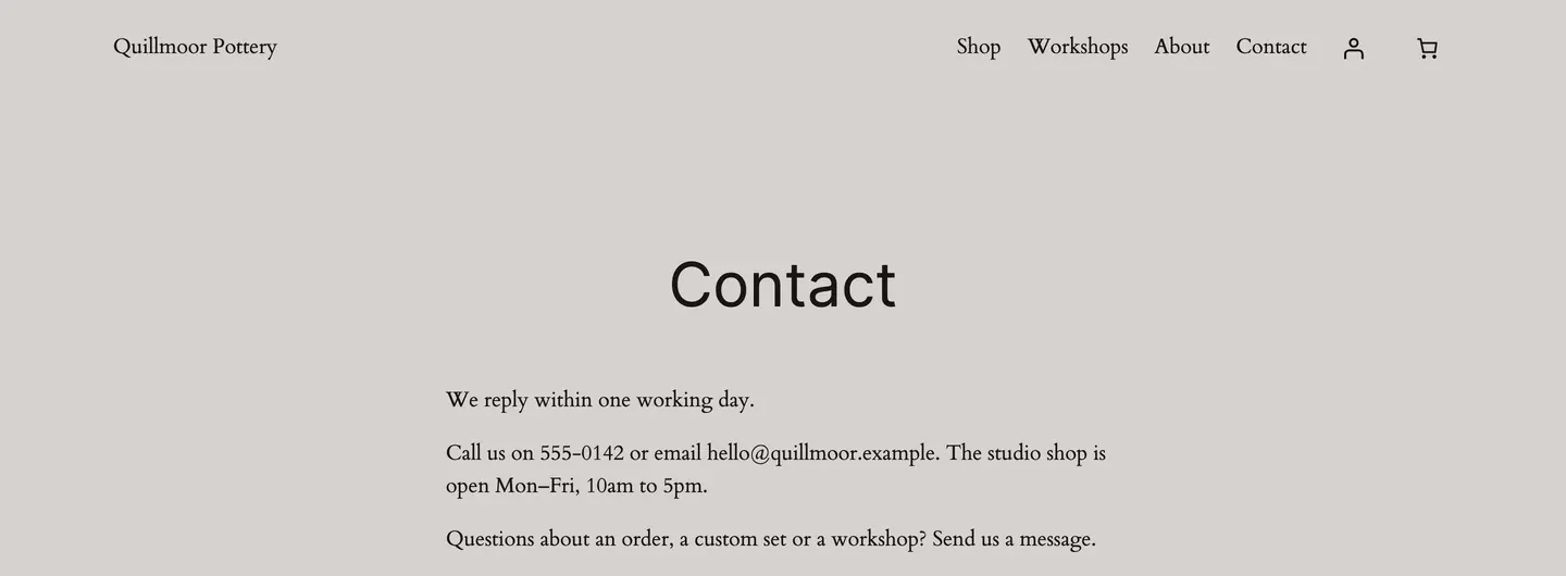 The test site's Contact page after the change: the new line sits under the Contact heading