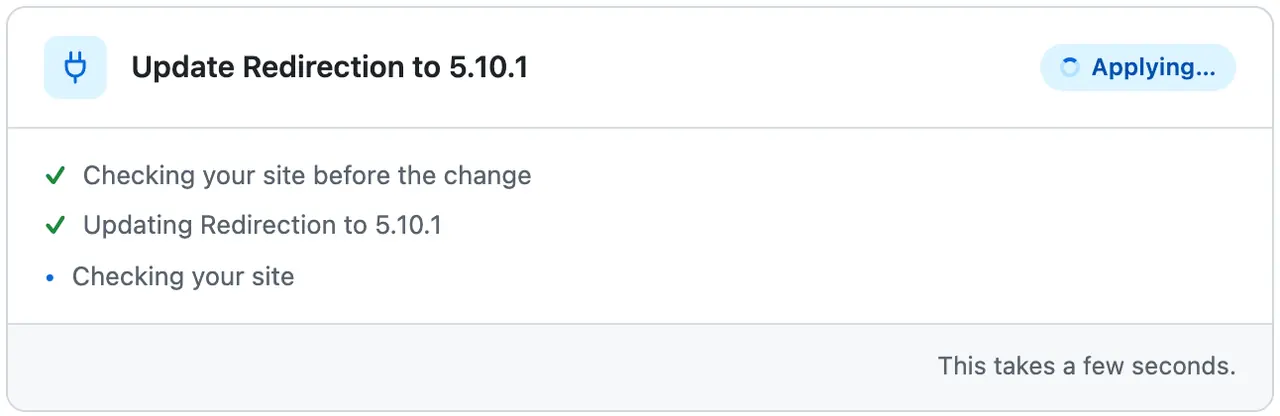 The same card after the press, Applying: the update in place, Checking your site still running