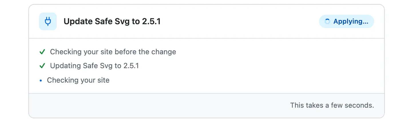 The card after the press: the check before and the update ticked, Checking your site still running