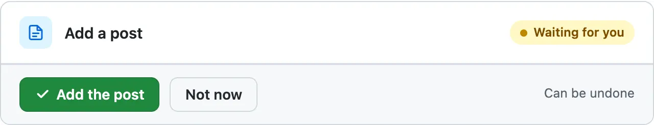 The waiting card: Add a post, with the buttons Add the post and Not now