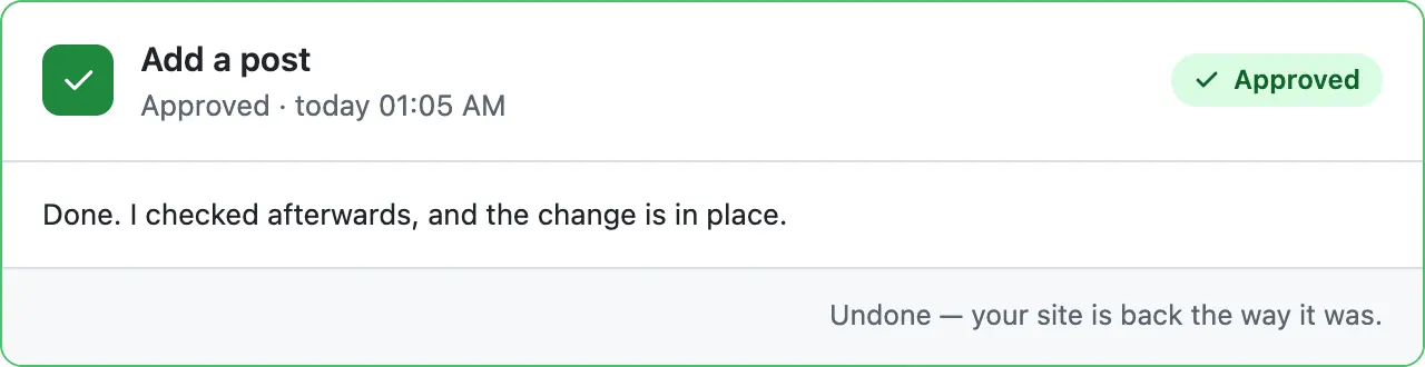 After Undo, on the next visit to the chat: undone, and the site is back the way it was