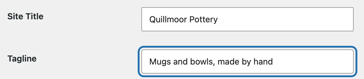 The Tagline box outlined, right under Site Title. It holds the short line about the shop