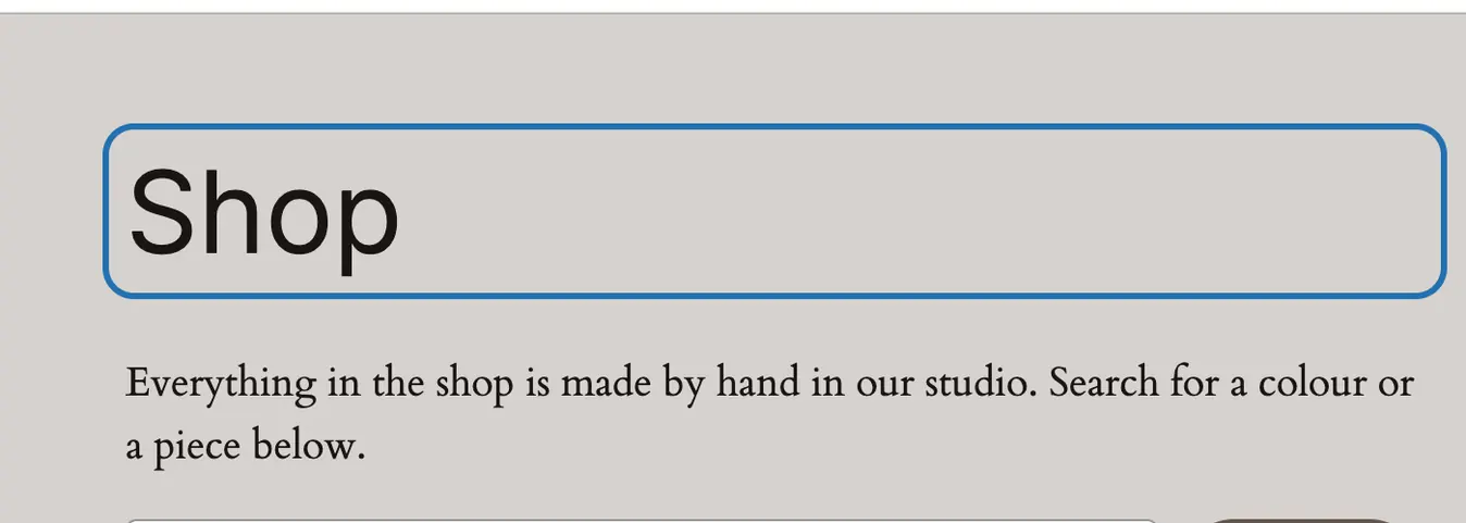 The page open in the editor, with its title, Shop, outlined at the top