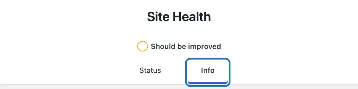 The Site Health screen with its Info tab outlined, where WP lists your server's details