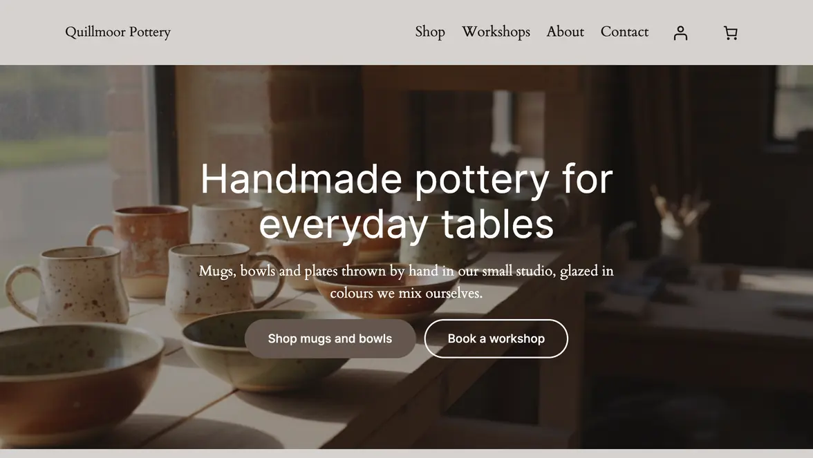 Our test site's home page as a logged-out visitor sees it: it loads with its menu, heading and buttons