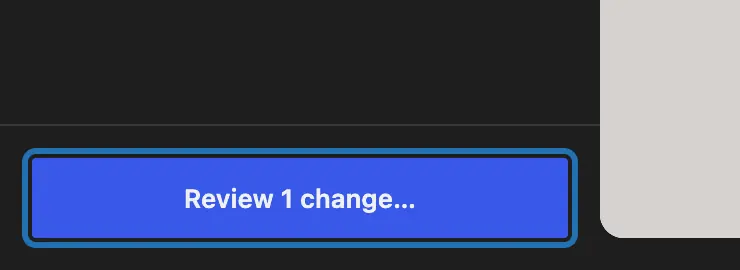 The bottom of the Navigation sidebar after adding Blog, with the Review 1 change… button outlined