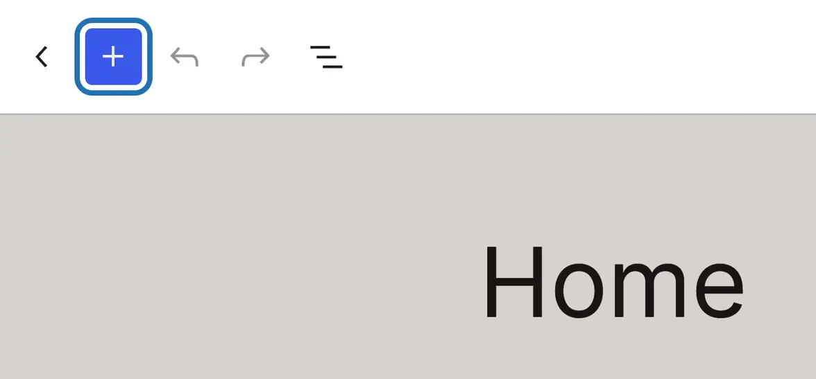 The top of the editor with the blue + button outlined, the button that adds a new block