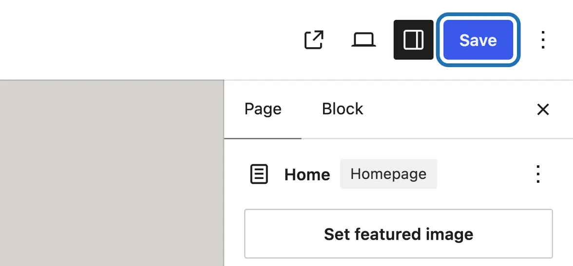 The top right of the editor with the Save button outlined