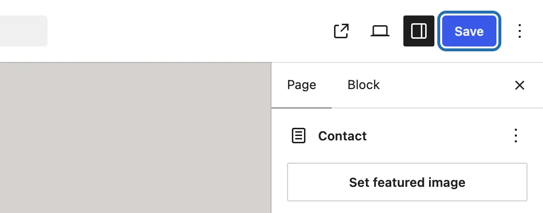 The editor's top right corner with the Save button outlined