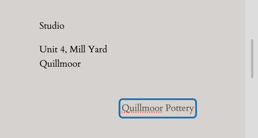 The same line with the business name typed over the credit, not saved yet